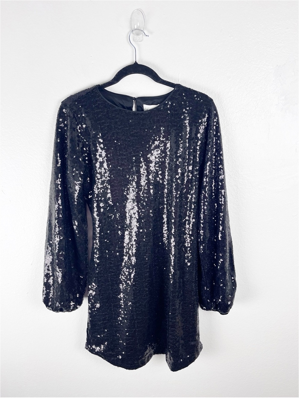 APRICOT Black Sequins Long Sleeves Belted Waist Lined Dress XL Party Minimalist